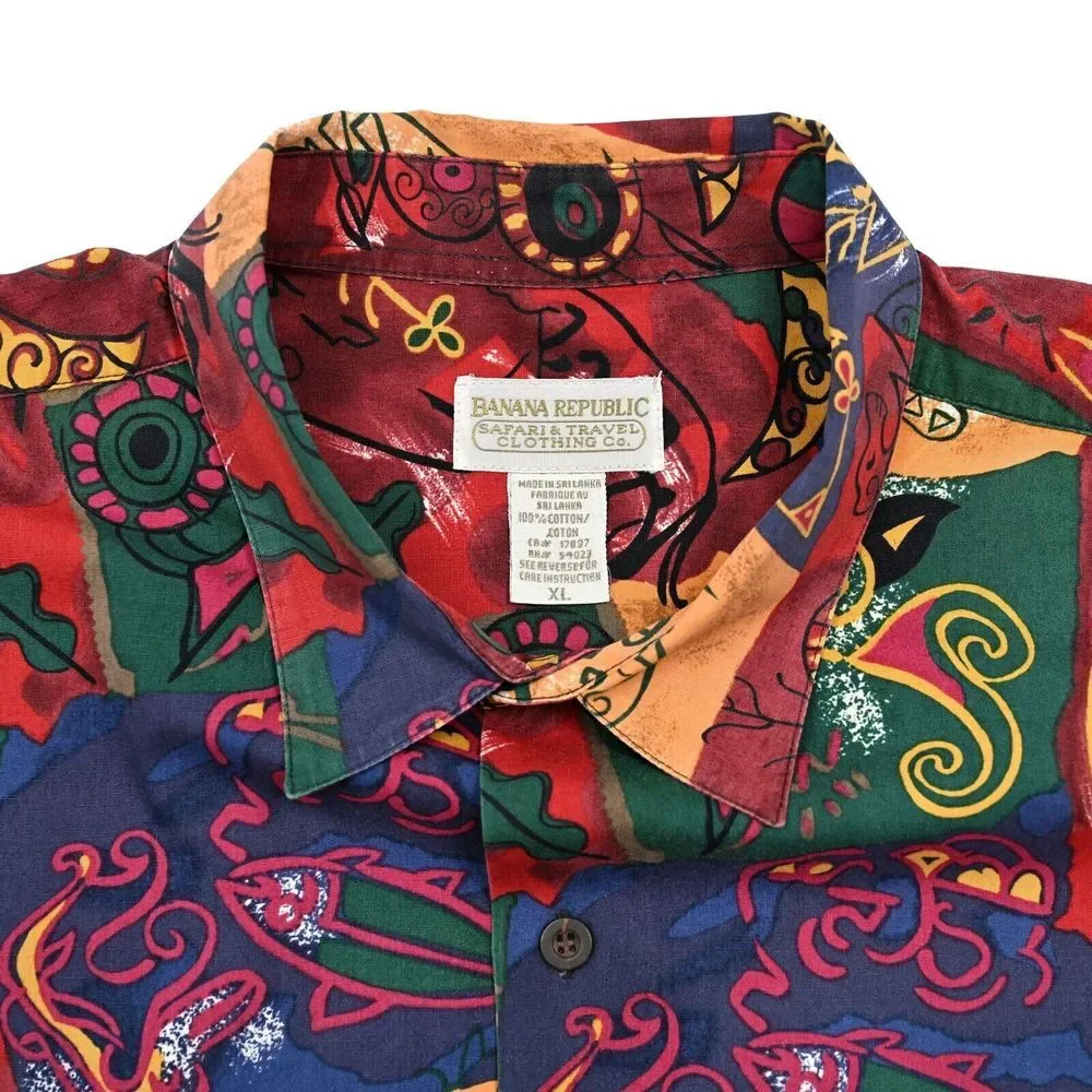 Vintage‎ Banana Republic Safari Hawaiian XL Colorful Print Outdoor 70s 80s Mens